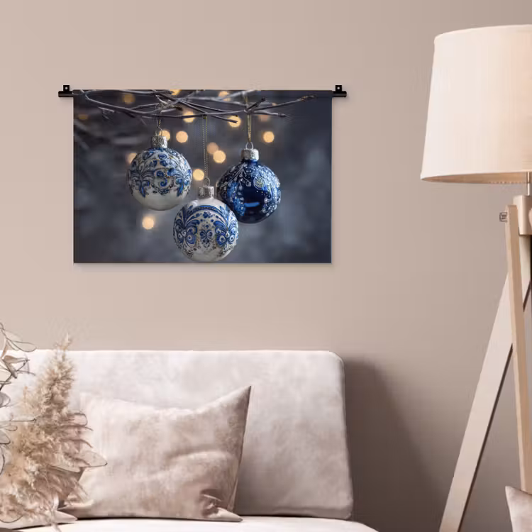 Wandkleed - Kerstbal - Versierd - Blauw — 2