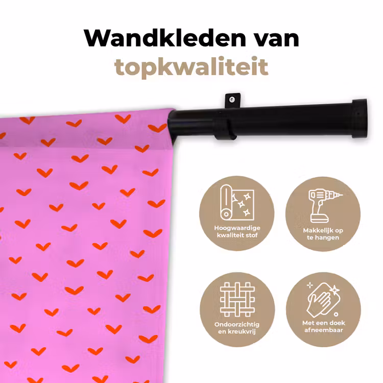 Wandkleed - Rood - Hartjes - Roze - Patroon — 3