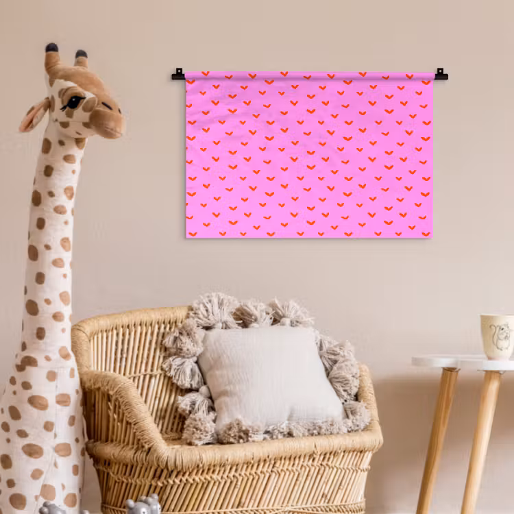 Wandkleed - Rood - Hartjes - Roze - Patroon — 5