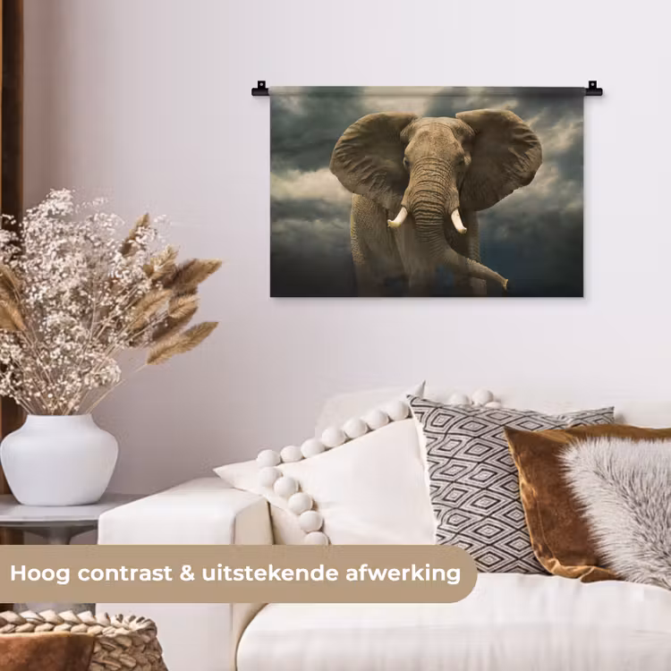 Wandkleed - Afrikaanse olifant tegen de donkere wolken — 4