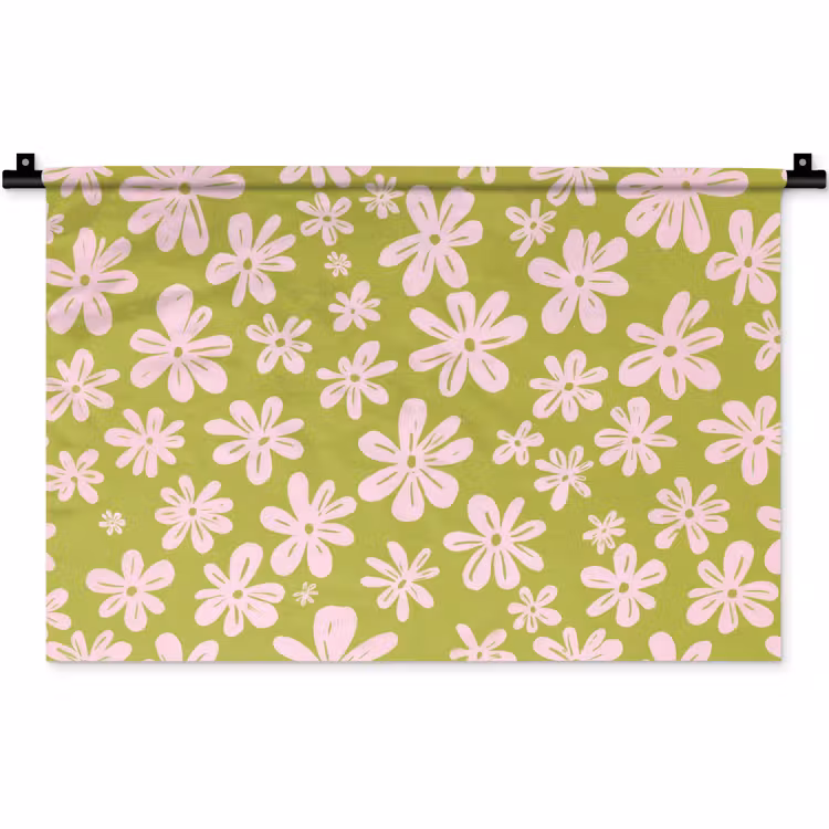 Wandkleed - Bloemen - Roze - Getekend - Patroon — 1