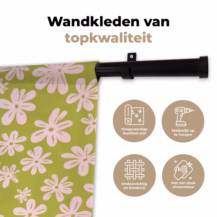 Wandkleed - Bloemen - Roze - Getekend - Patroon — 3