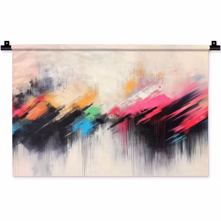 Wandkleed - Dynamisch - Abstract - Kleurrijk - Zwart — 1