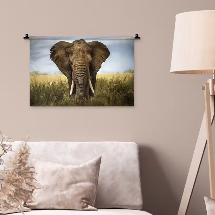Wandkleed - Olifant - Natuur - Gras - Dieren - Landschap — 2