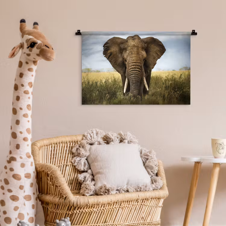 Wandkleed - Olifant - Natuur - Gras - Dieren - Landschap — 5