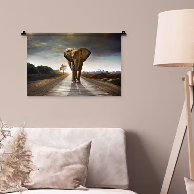 Wandkleed - Olifant - Weg - Dieren - Zonsondergang - Landschap — 2