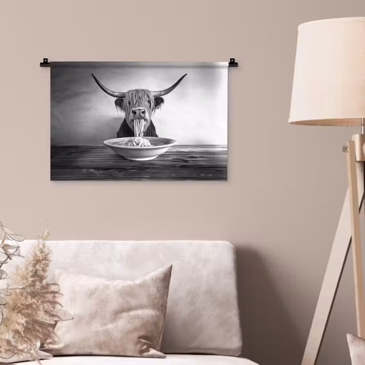 Wandkleed - Schotse Hooglander - Spaghetti - Dieren - Zwart wit — 2