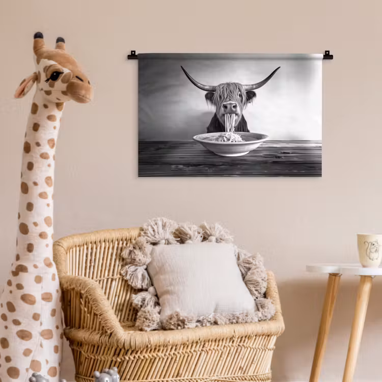 Wandkleed - Schotse Hooglander - Spaghetti - Dieren - Zwart wit — 5