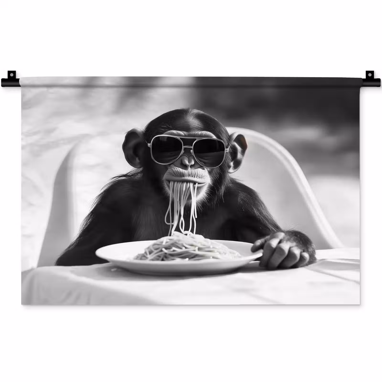 Wandkleed - Aap - Spaghetti - Zonnebril - Zwart wit - Cool - Dier — 1