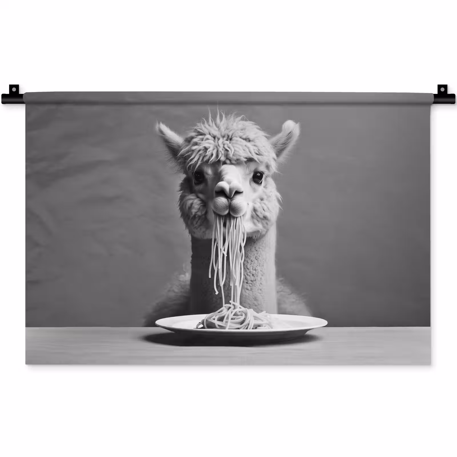 Wandkleed - Alpaca - Pasta - Zwart - Wit - Grappig - Dieren — 1