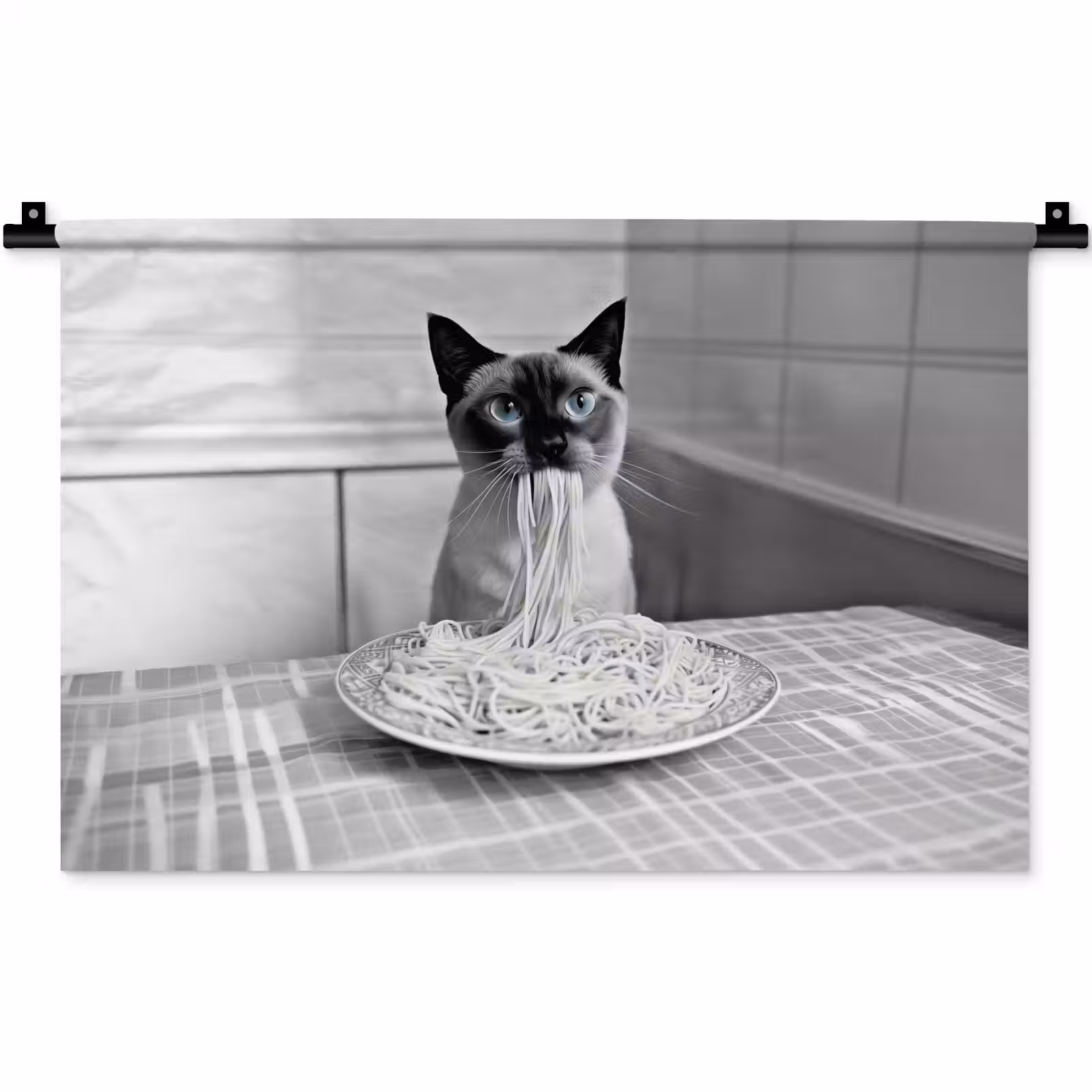 Wandkleed - Kat - Siamees - Zwart Wit - Schattig - Dieren — 1