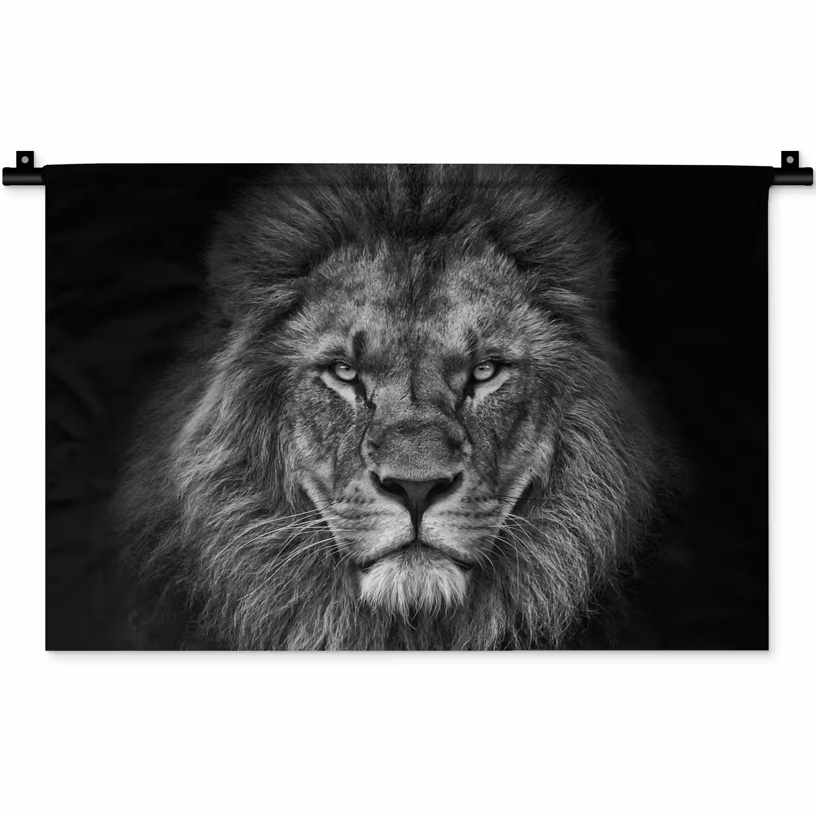 Wandkleed - Leeuw - Dieren - Zwart - Wit — 1