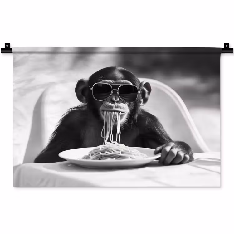 Wandkleed - Aap - Spaghetti - Zonnebril - Zwart wit - Cool - Dier — 1