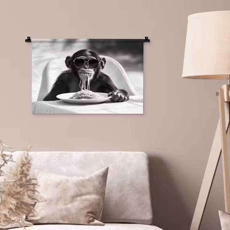 Wandkleed - Aap - Spaghetti - Zonnebril - Zwart wit - Cool - Dier — 2