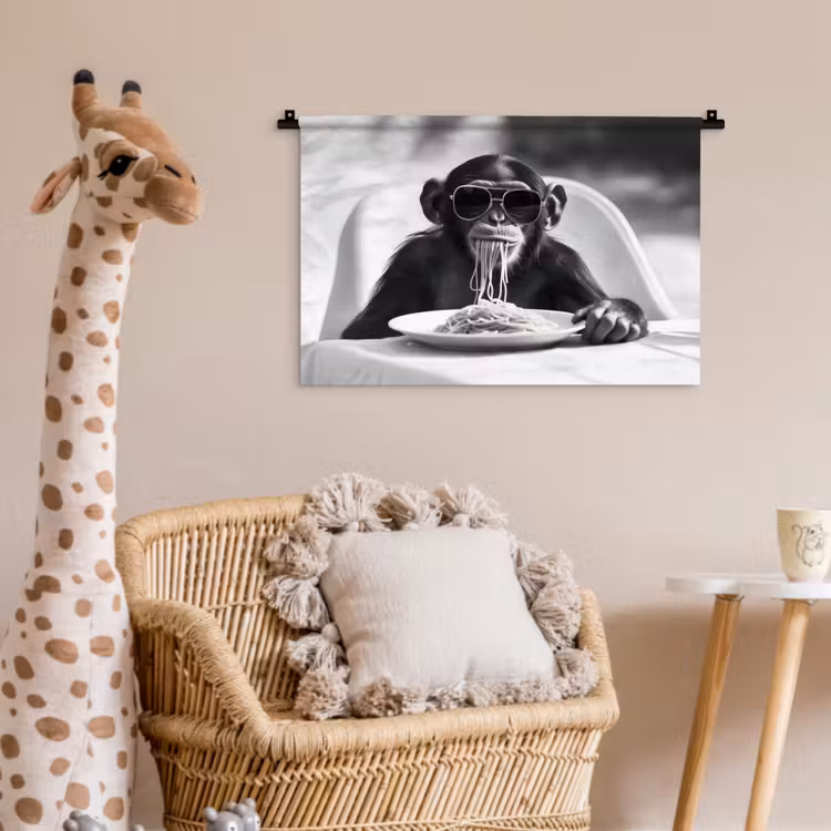 Wandkleed - Aap - Spaghetti - Zonnebril - Zwart wit - Cool - Dier — 5