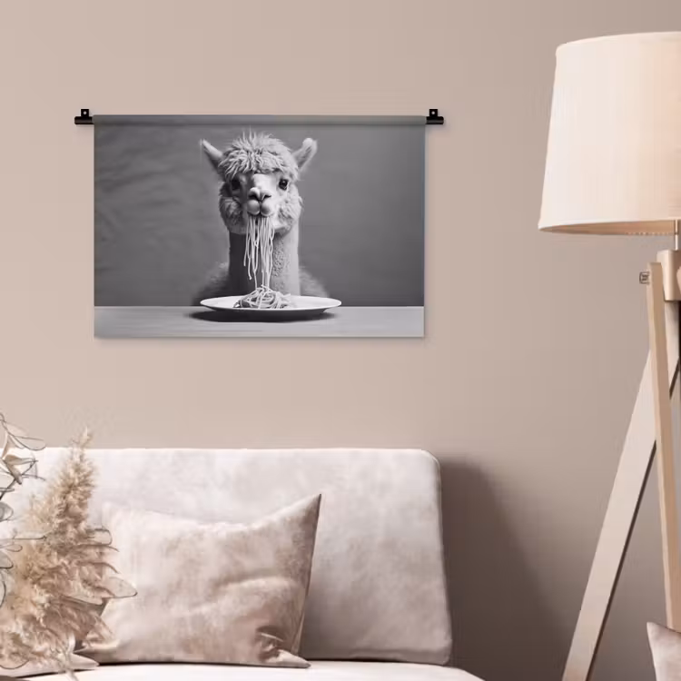 Wandkleed - Alpaca - Pasta - Zwart - Wit - Grappig - Dieren — 2