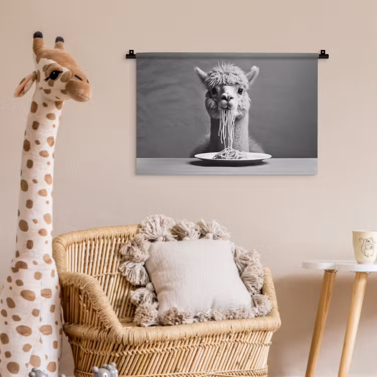 Wandkleed - Alpaca - Pasta - Zwart - Wit - Grappig - Dieren — 5