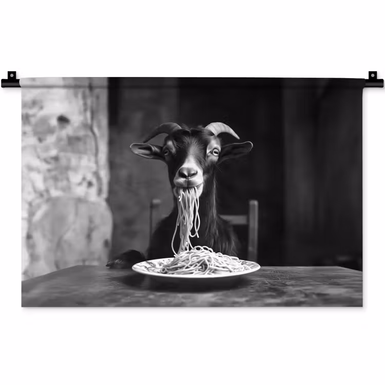 Wandkleed - Geit - Bord - Spaghetti - Zwart Wit — 1