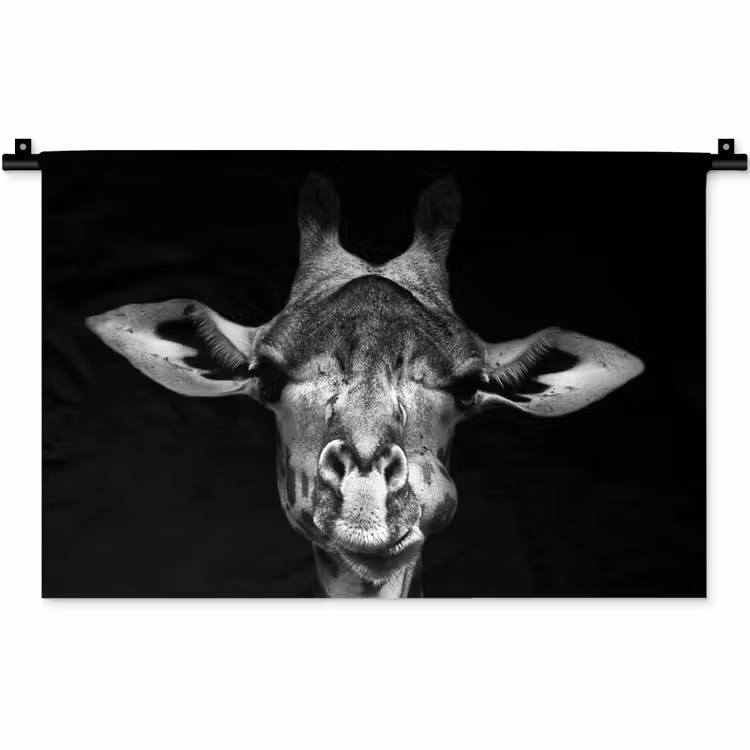 Wandkleed - Giraffe - Portret - Dieren - Zwart - Wit — 1