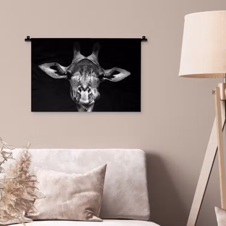 Wandkleed - Giraffe - Portret - Dieren - Zwart - Wit — 2
