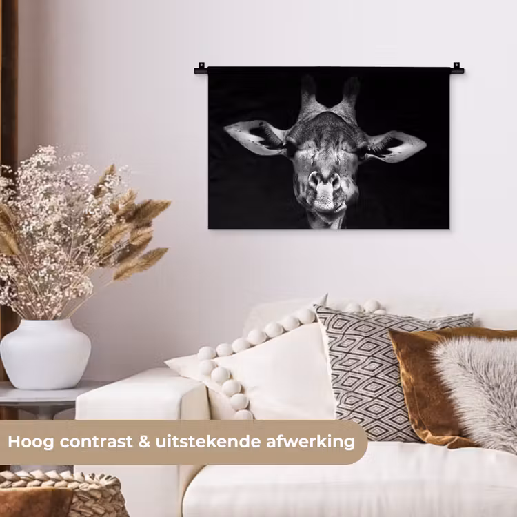 Wandkleed - Giraffe - Portret - Dieren - Zwart - Wit — 4
