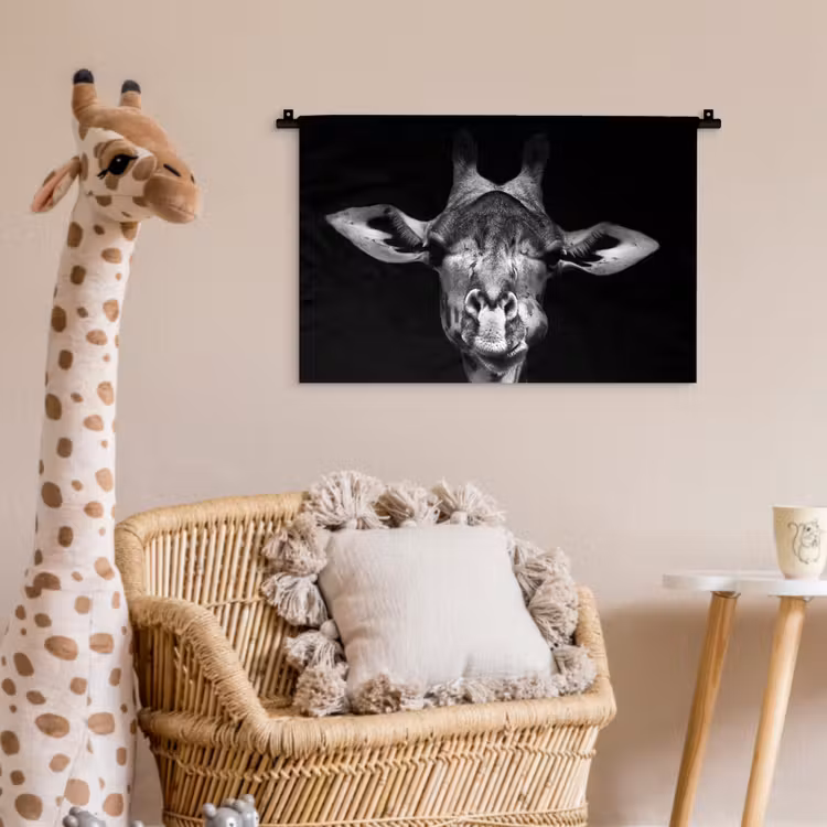 Wandkleed - Giraffe - Portret - Dieren - Zwart - Wit — 5