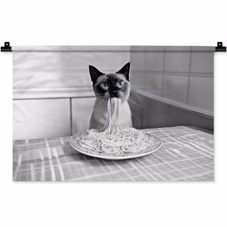 Wandkleed - Kat - Siamees - Zwart Wit - Schattig - Dieren — 1
