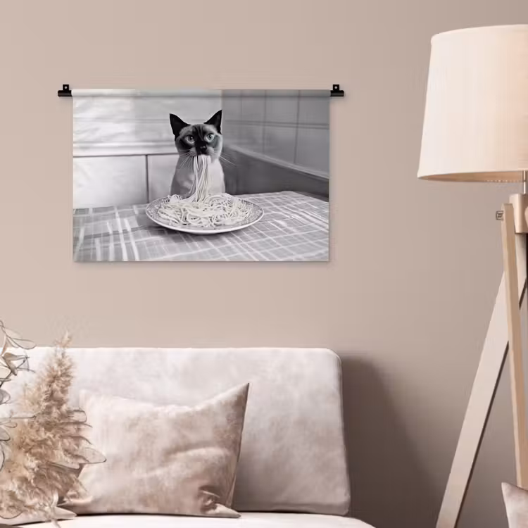 Wandkleed - Kat - Siamees - Zwart Wit - Schattig - Dieren — 2