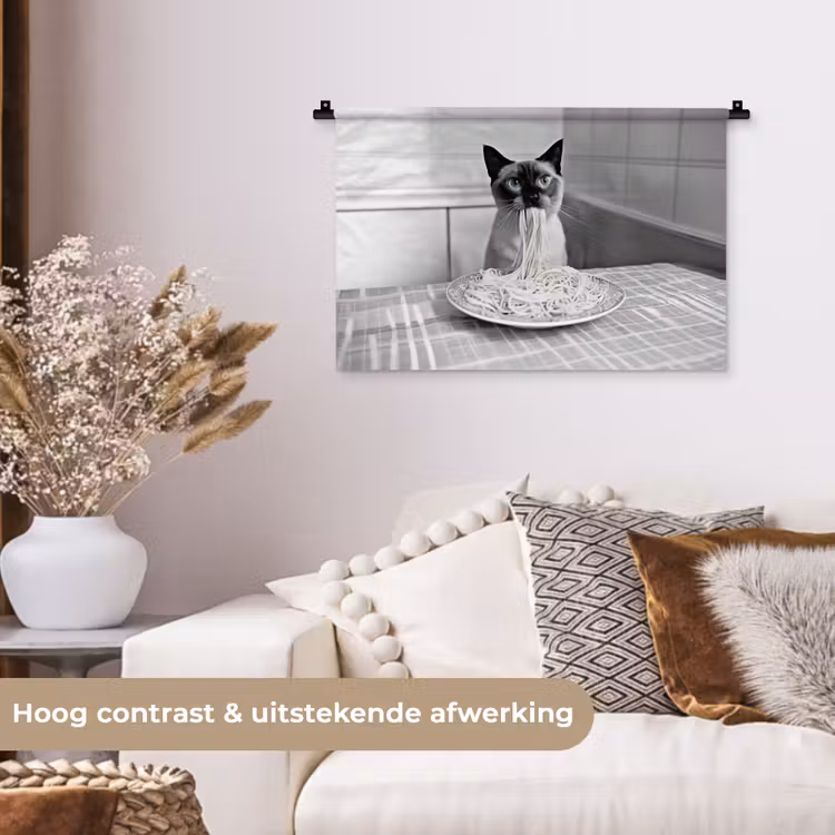 Wandkleed - Kat - Siamees - Zwart Wit - Schattig - Dieren — 4