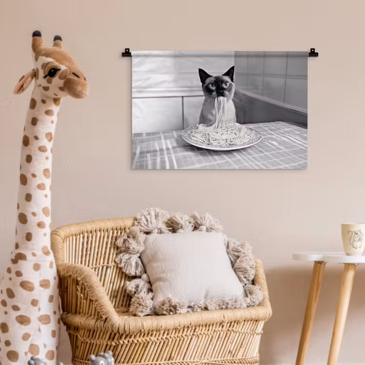 Wandkleed - Kat - Siamees - Zwart Wit - Schattig - Dieren — 5
