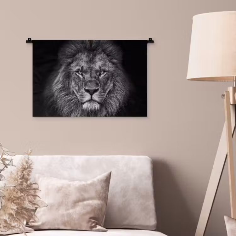 Wandkleed - Leeuw - Dieren - Zwart - Wit — 2