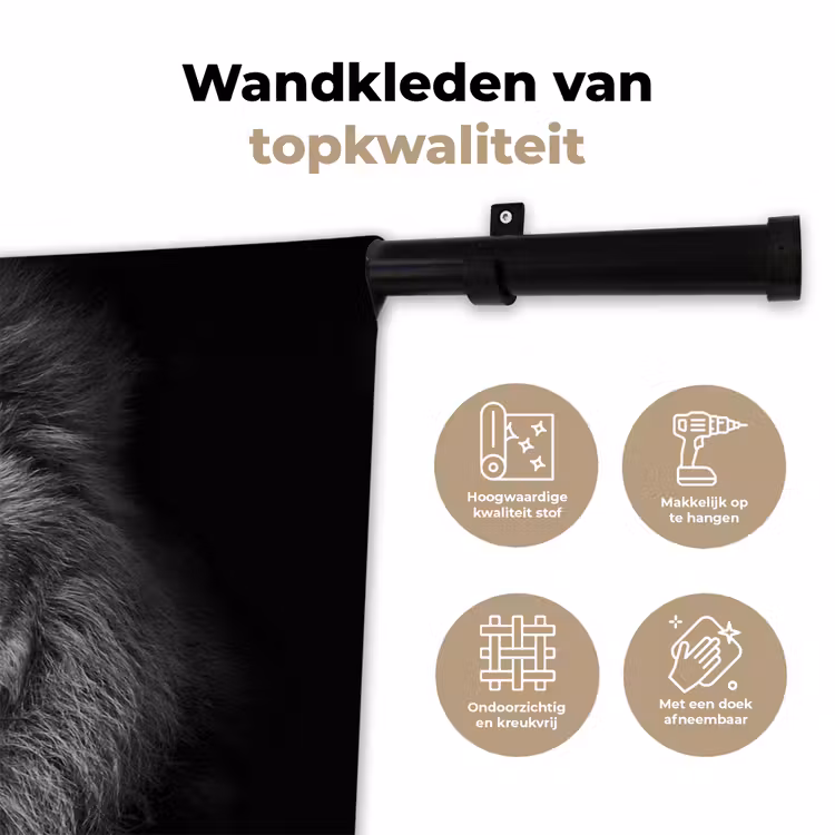 Wandkleed - Leeuw - Dieren - Zwart - Wit — 3