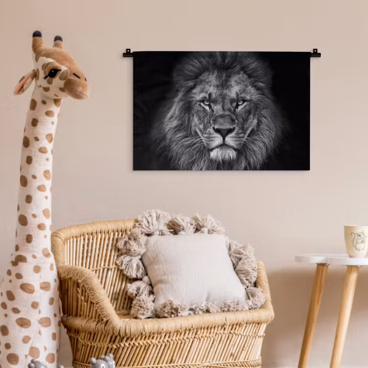 Wandkleed - Leeuw - Dieren - Zwart - Wit — 5