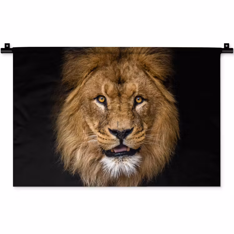 Wandkleed - Leeuw - Portret - Zwart - Dieren — 1