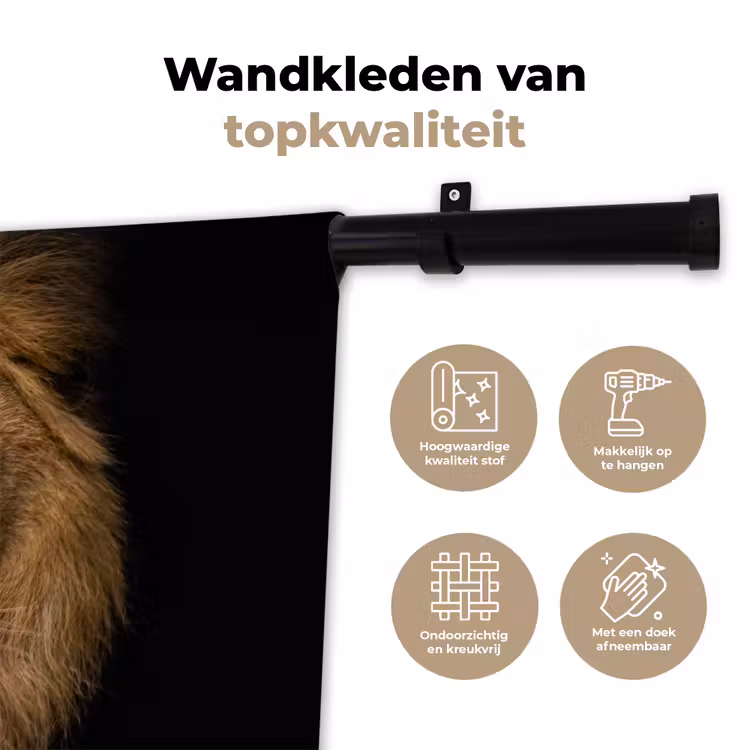 Wandkleed - Leeuw - Portret - Zwart - Dieren — 3