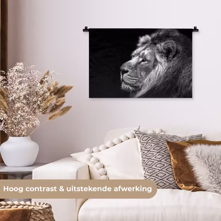 Wandkleed - Leeuw tegen zwarte achtergrond in zwart-wit — 4