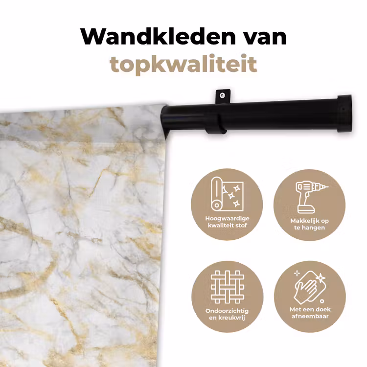 Wandkleed - Marmer - Wit - Expressief - Goudaccenten — 3