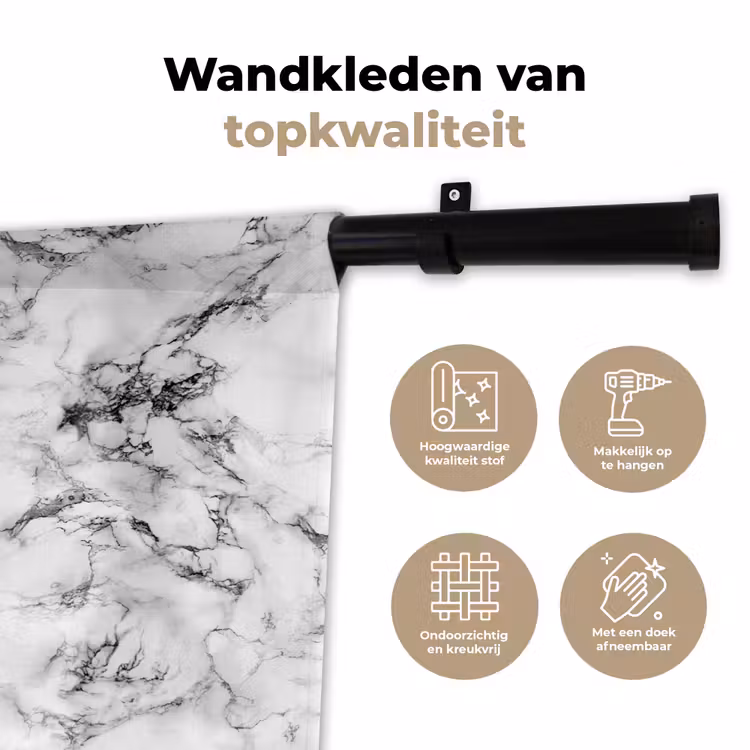 Wandkleed - Marmer - Zwart - Dramatisch - Wit — 3