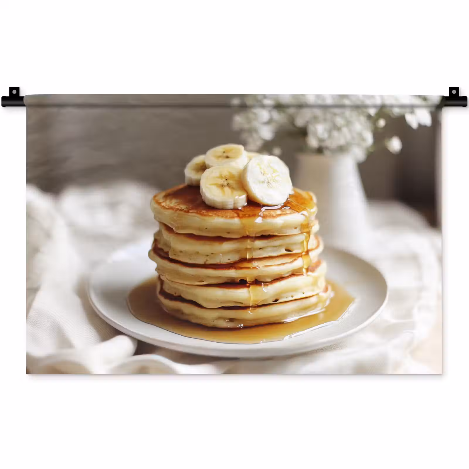 Wandkleed - Pannenkoeken - Banaan - Siroop - Wit - Beige — 1