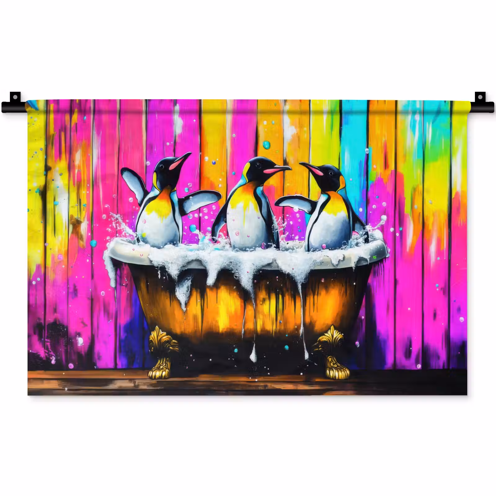 Wandkleed - Pinguïns - Badkuip - Kleurrijk - Schuim — 1