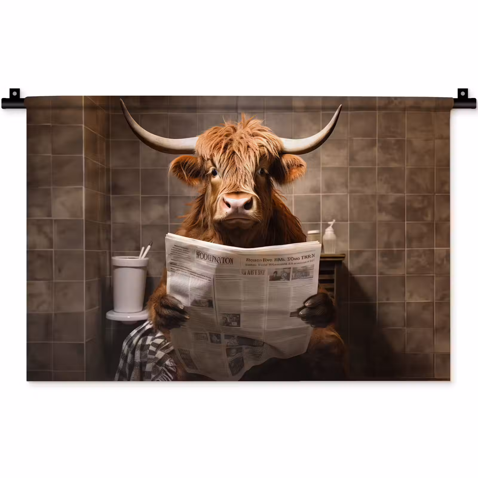 Wandkleed - Schotse hooglander - Krant - Toilet — 1