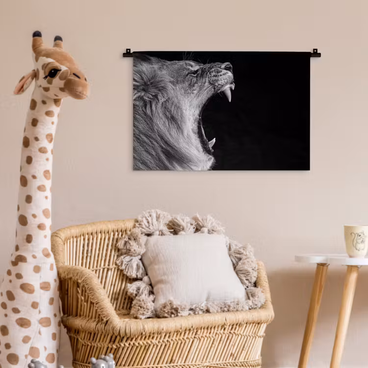 Wandkleed - Dieren - Leeuw - Zwart - Wit - Portret — 5