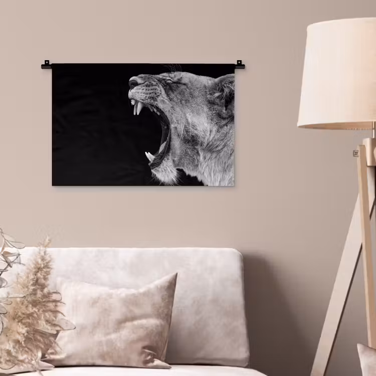 Wandkleed - Dieren - Leeuw - Zwart - Wit - Portret — 2