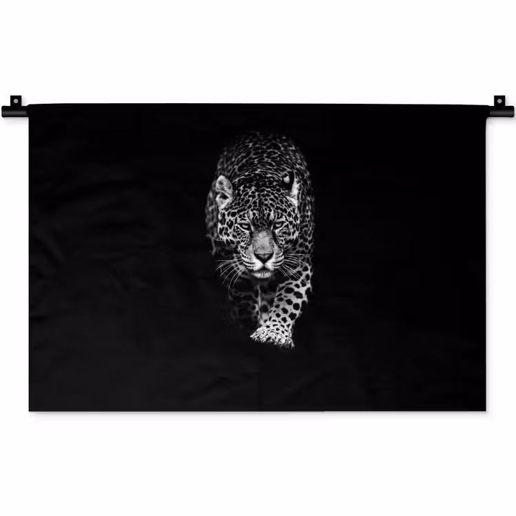 Wandkleed - Dieren - Zwart - Luipaard - Wit - Wild — 1