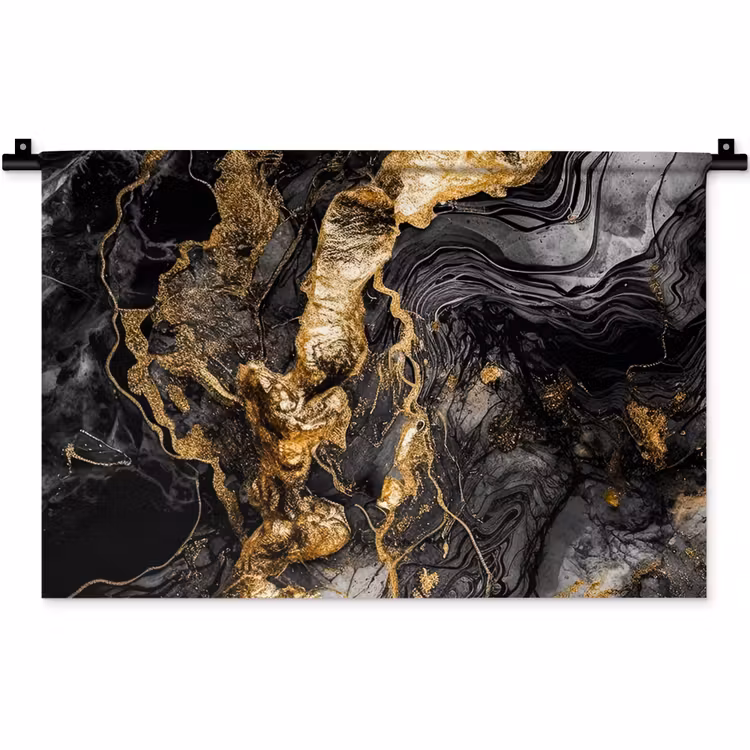 Wandkleed - Marmer - Zwart - Goud - Abstract — 1