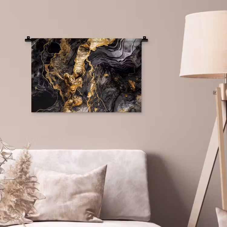 Wandkleed - Marmer - Zwart - Goud - Abstract — 2