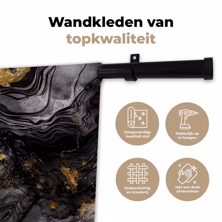 Wandkleed - Marmer - Zwart - Goud - Abstract — 3