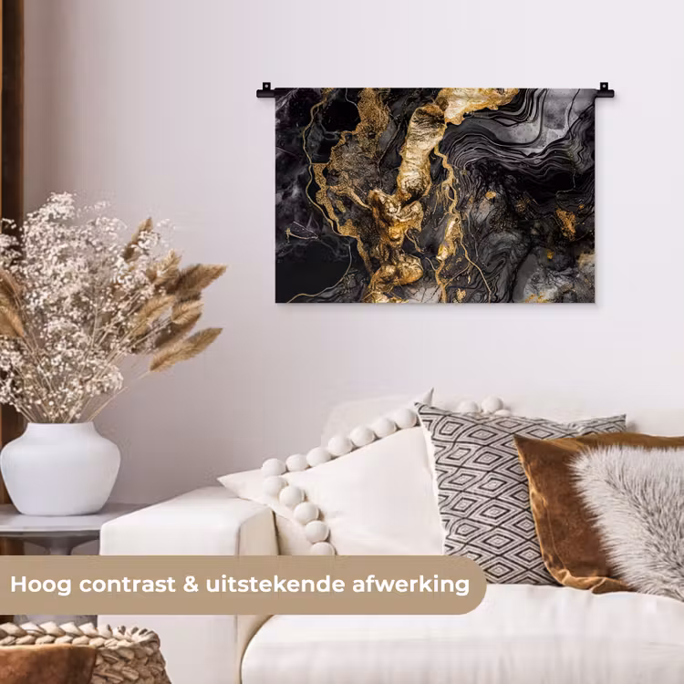 Wandkleed - Marmer - Zwart - Goud - Abstract — 4