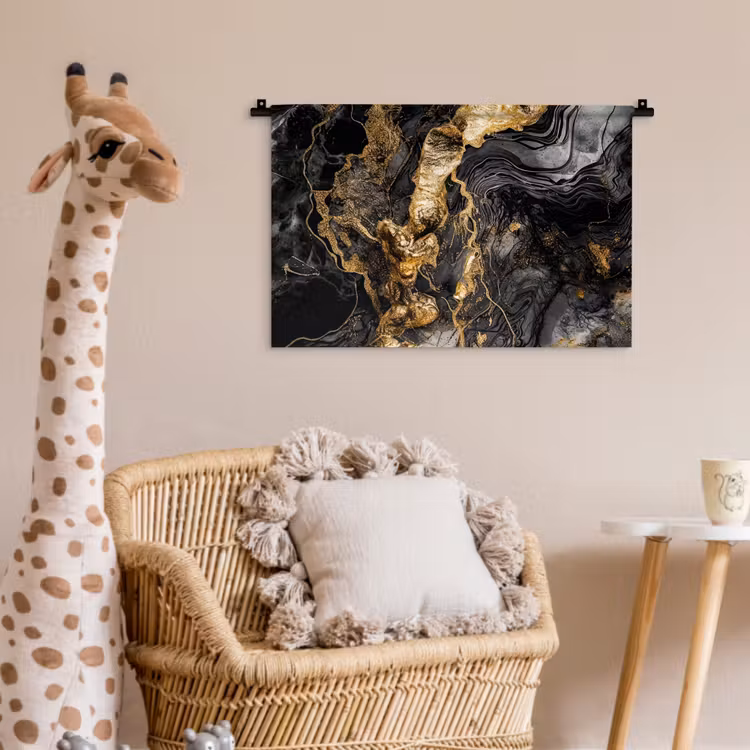 Wandkleed - Marmer - Zwart - Goud - Abstract — 5