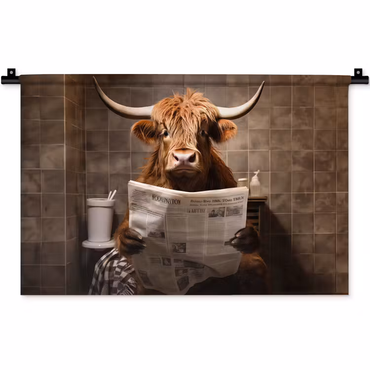 Wandkleed - Schotse hooglander - Krant - Toilet — 1